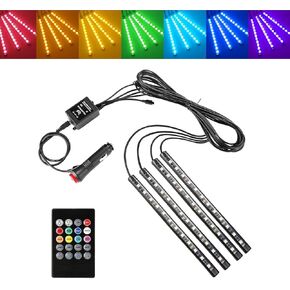 Slykew 4 PCS Car Led Light, Ambient Lights with Remote Control, Music Light Strip, Vehicle Decorative Lights, Night Lighting Kits, Universal for Most Cars, Trucks, SUVs (Multicolored)
