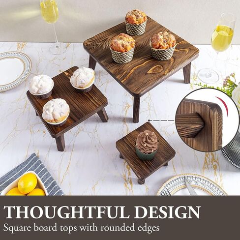 MyGift 3 Pc Set Rustic Burnt Solid Wood Square Nesting Cupcake Stands, Commercial Display Risers for Food or Desserts, Retail Merchandise Pedestals in Saudi Arabia