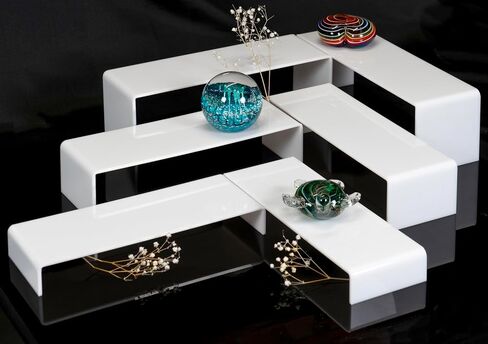 Red Co. 2-Pack Set of 3 (4", 3", 2") Acrylic Rectangular Step Shelf Display Stand Risers, White in Saudi Arabia