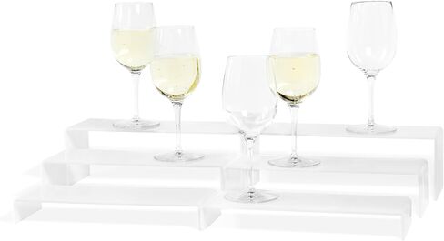 Red Co. 2-Pack Set of 3 (4", 3", 2") Acrylic Rectangular Step Shelf Display Stand Risers, White in Saudi Arabia