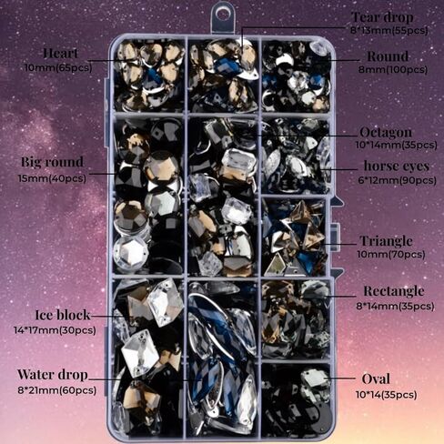 Sinyanail 650 قطعة أكريليك كبيرة خياطة على أحجار الراين إعداد كريستال الأحجار الكريمة حجر الماس 2 فتحات أحجار الراين المسطحة للمجوهرات الملابس والأحذية حقيبة زي (نظام اللون الأزرق) in Kuwait