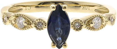 Gin & Grace 10K Yellow Gold Genuine Blue Sapphire Ring with Diamonds for women | Ethically, authentically & organically sourced (Marquise-Cut) shaped Sapphire hand-crafted jewelry for her | Sapphire Ring for women in Saudi Arabia