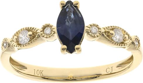 Gin & Grace 10K Yellow Gold Genuine Blue Sapphire Ring with Diamonds for women | Ethically, authentically & organically sourced (Marquise-Cut) shaped Sapphire hand-crafted jewelry for her | Sapphire Ring for women in Saudi Arabia