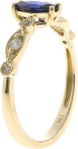 Gin & Grace 10K Yellow Gold Genuine Blue Sapphire Ring with Diamonds for women | Ethically, authentically & organically sourced (Marquise-Cut) shaped Sapphire hand-crafted jewelry for her | Sapphire Ring for women in Saudi Arabia