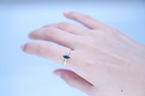 Gin & Grace 10K Yellow Gold Genuine Blue Sapphire Ring with Diamonds for women | Ethically, authentically & organically sourced (Marquise-Cut) shaped Sapphire hand-crafted jewelry for her | Sapphire Ring for women in Saudi Arabia