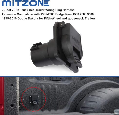 mitzone 7 أقدام 7 دبوس شاحنة سرير مقطورة الأسلاك التوصيل تسخير تمديد متوافق مع 1995-2009 دودج رام 1500 2500 3500، 1995-2010 دودج داكوتا للعجلة الخامسة والمقطورات معقوفة in Saudi Arabia