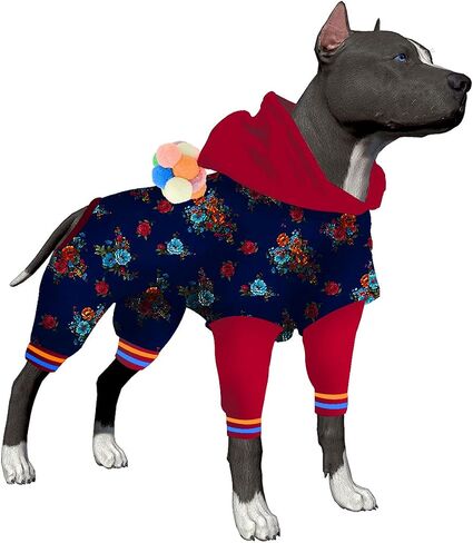 LovinPet Pitbull Dog Bodysuits, Wound Care, Anxiety Relief, Easy Wearing Dog Pajamas Dog Jammies, Fashion Reflective Strap Floral Navy/Fuchsia Prints Recovery Suit for Dogs Party Costume XL in Saudi Arabia