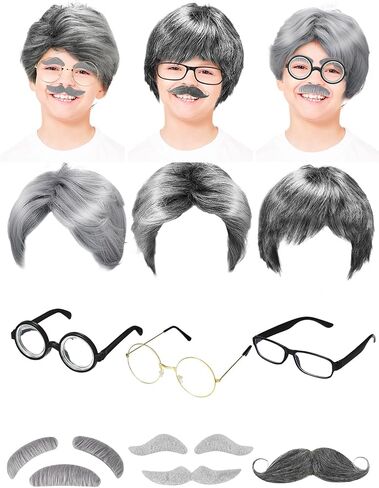 Ceenna 9 قطعة 100 يوم من زي المدرسة الرجل العجوز زي الجد اكسسوارات مجموعة الباروكات وهمية نظارات وهمية الشارب الحواجب in Kuwait