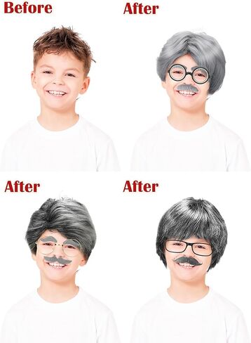 Ceenna 9 قطعة 100 يوم من زي المدرسة الرجل العجوز زي الجد اكسسوارات مجموعة الباروكات وهمية نظارات وهمية الشارب الحواجب in Kuwait