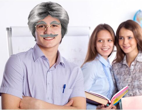 Ceenna 9 قطعة 100 يوم من زي المدرسة الرجل العجوز زي الجد اكسسوارات مجموعة الباروكات وهمية نظارات وهمية الشارب الحواجب in Kuwait