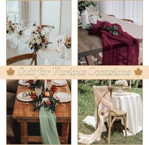 sajoo مغبرة روز القماش القطني الجدول عداء الشاش الجدول العداءين 13.3ft 8 قطع طويلة بوهو الشاش الجدول عداء ريفي شير الجدول عداء لديكور الزفاف الطفل الزفاف دش عيد ميلاد حزب الزينة in Kuwait