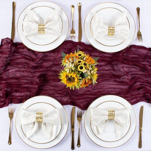 sajoo مغبرة روز القماش القطني الجدول عداء الشاش الجدول العداءين 13.3ft 8 قطع طويلة بوهو الشاش الجدول عداء ريفي شير الجدول عداء لديكور الزفاف الطفل الزفاف دش عيد ميلاد حزب الزينة in Kuwait