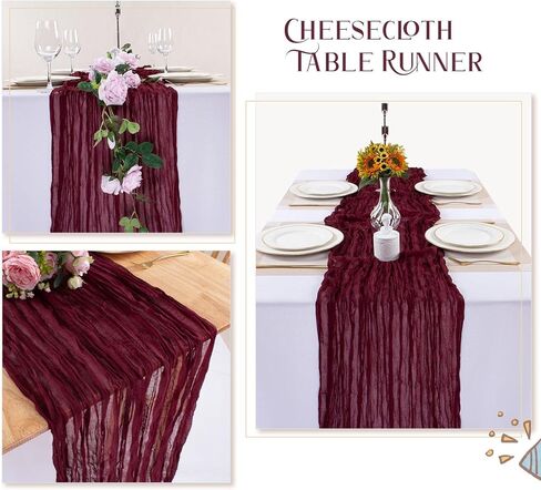 sajoo مغبرة روز القماش القطني الجدول عداء الشاش الجدول العداءين 13.3ft 8 قطع طويلة بوهو الشاش الجدول عداء ريفي شير الجدول عداء لديكور الزفاف الطفل الزفاف دش عيد ميلاد حزب الزينة in Kuwait