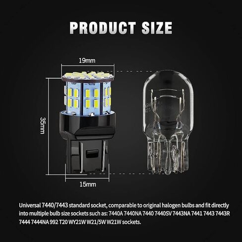 Antline 7440 7443 T20 992 مصابيح LED بيضاء، فائقة السطوع 3014 50-SMD LED بديلة لـ 12 فولت RV Camper Car Trailer Boat Trunk Backup عكس الذيل الفرامل أضواء إشارة الانعطاف (حزمة من 10) in Kuwait