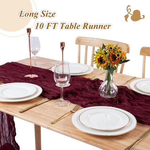 sajoo مغبرة روز القماش القطني الجدول عداء الشاش الجدول العداءين 13.3ft 8 قطع طويلة بوهو الشاش الجدول عداء ريفي شير الجدول عداء لديكور الزفاف الطفل الزفاف دش عيد ميلاد حزب الزينة in Kuwait