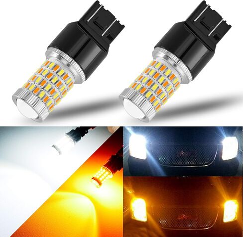 AUXLIGHT 7443 7444 992 T20 7443NA 7441 لمبات LED Switchback 76SMD شرائح أبيض/كهرمان مع استبدال جهاز العرض لإشارة الانعطاف الأمامية/الخلفية لأضواء الجري أثناء النهار/DRL (حزمة من 2) in Kuwait