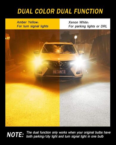 AUXLIGHT 7443 7444 992 T20 7443NA 7441 لمبات LED Switchback 76SMD شرائح أبيض/كهرمان مع استبدال جهاز العرض لإشارة الانعطاف الأمامية/الخلفية لأضواء الجري أثناء النهار/DRL (حزمة من 2) in Kuwait