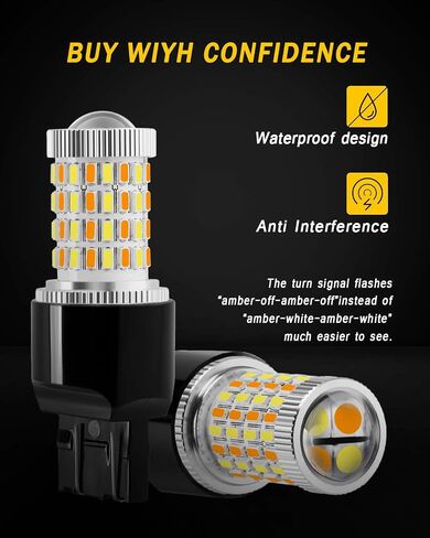 AUXLIGHT 7443 7444 992 T20 7443NA 7441 لمبات LED Switchback 76SMD شرائح أبيض/كهرمان مع استبدال جهاز العرض لإشارة الانعطاف الأمامية/الخلفية لأضواء الجري أثناء النهار/DRL (حزمة من 2) in Kuwait