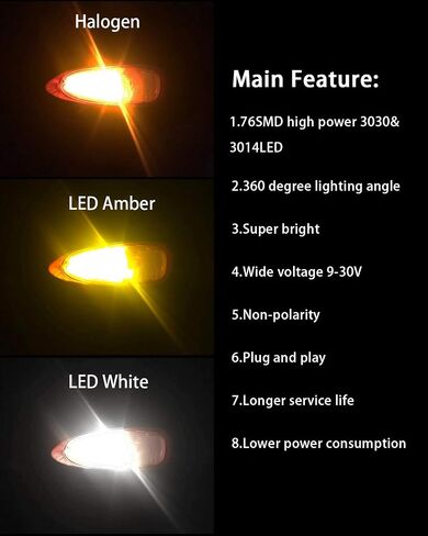 AUXLIGHT 7443 7444 992 T20 7443NA 7441 لمبات LED Switchback 76SMD شرائح أبيض/كهرمان مع استبدال جهاز العرض لإشارة الانعطاف الأمامية/الخلفية لأضواء الجري أثناء النهار/DRL (حزمة من 2) in Kuwait