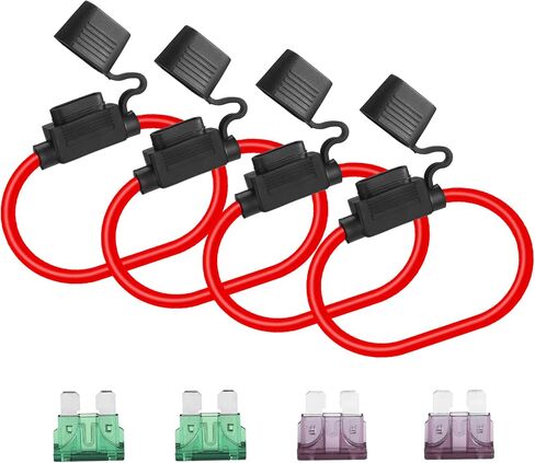 MUYI 4 عبوات من حامل الصمامات المضمنة 12 فولت - مجموعتان 10AWG مع مصهر شفرة 40 أمبير، مجموعتان 12 سلك ضفيرة مقاومة للماء مع مرحل صمامات ATC/ATO قياسي 30 أمبير in Kuwait
