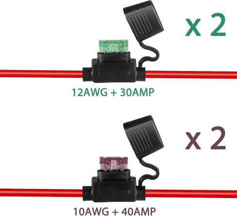 MUYI 4 عبوات من حامل الصمامات المضمنة 12 فولت - مجموعتان 10AWG مع مصهر شفرة 40 أمبير، مجموعتان 12 سلك ضفيرة مقاومة للماء مع مرحل صمامات ATC/ATO قياسي 30 أمبير in Kuwait