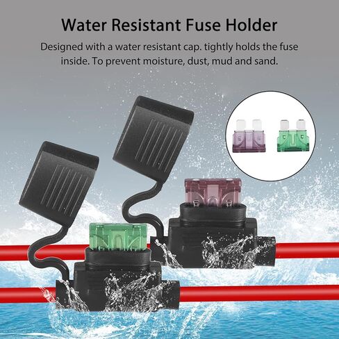 MUYI 4 عبوات من حامل الصمامات المضمنة 12 فولت - مجموعتان 10AWG مع مصهر شفرة 40 أمبير، مجموعتان 12 سلك ضفيرة مقاومة للماء مع مرحل صمامات ATC/ATO قياسي 30 أمبير in Kuwait