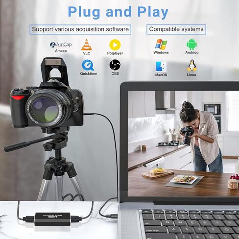 avedio links بطاقة التقاط 1080p 60 إطارًا في الثانية، 4K HDMI إلى USB بطاقة التقاط ألعاب الفيديو مع كابل USB إلى USB/Type-C، بطاقة التقاط صوت الفيديو للبث المباشر والتسجيل مع DSLR، كاميرا الفيديو in Saudi Arabia