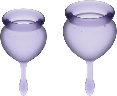 Satisfyer Feel Good Menstrual Cup - Reusable Period Cup with Removal Stem - Soft, Flexible Body-Safe Silicone, Easy Insertion & Removal - Includes 2 Cup Sizes for All Flows (Purple) in Saudi Arabia