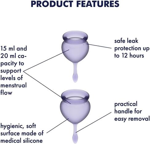 Satisfyer Feel Good Menstrual Cup - Reusable Period Cup with Removal Stem - Soft, Flexible Body-Safe Silicone, Easy Insertion & Removal - Includes 2 Cup Sizes for All Flows (Purple) in Saudi Arabia
