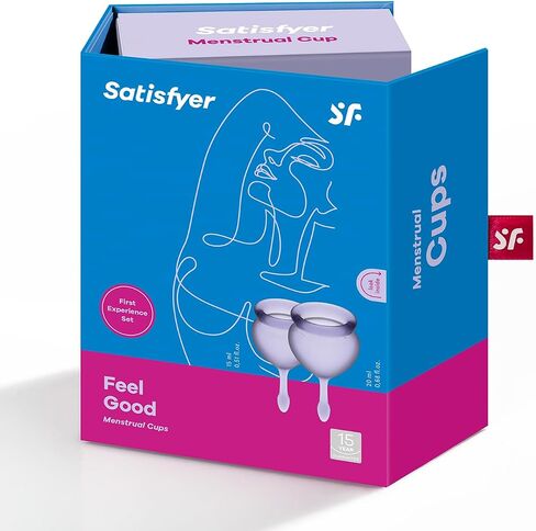 Satisfyer Feel Good Menstrual Cup - Reusable Period Cup with Removal Stem - Soft, Flexible Body-Safe Silicone, Easy Insertion & Removal - Includes 2 Cup Sizes for All Flows (Purple) in Saudi Arabia