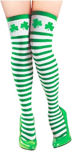 Soochat جوارب عيد القديس باتريك، جوارب شامروك للركبة عالية لزي حفلة عيد القديس باتريك في أيرلندا in Kuwait