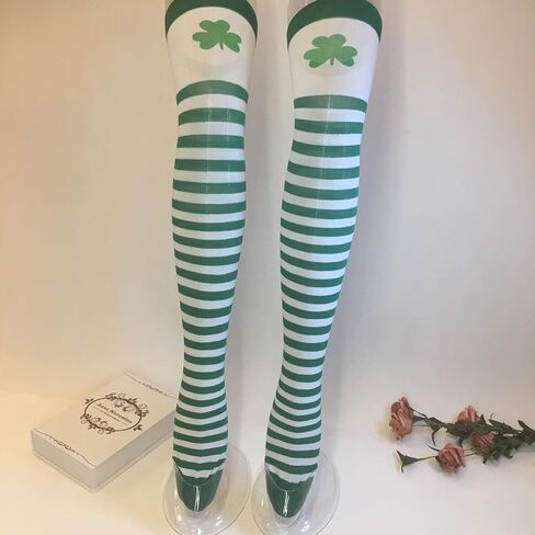 Soochat جوارب عيد القديس باتريك، جوارب شامروك للركبة عالية لزي حفلة عيد القديس باتريك في أيرلندا in Kuwait