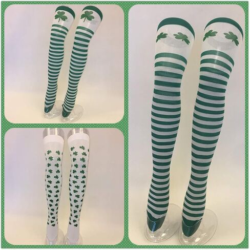 Soochat جوارب عيد القديس باتريك، جوارب شامروك للركبة عالية لزي حفلة عيد القديس باتريك في أيرلندا in Kuwait