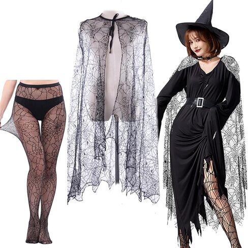 eyigylyo Halloween Women Spiderweb زي إكسسوار شبكة العنكبوت المعطف Spiderweb الجوارب جوارب شبكية لعيد الهالوين فستان الحفلات التنكرية in Kuwait