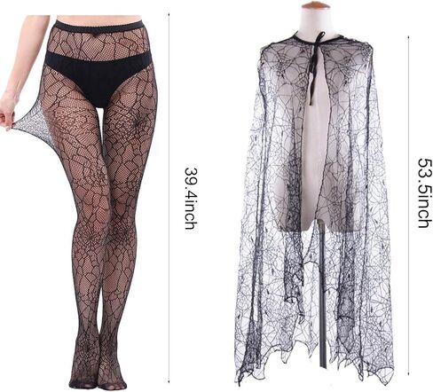 eyigylyo Halloween Women Spiderweb زي إكسسوار شبكة العنكبوت المعطف Spiderweb الجوارب جوارب شبكية لعيد الهالوين فستان الحفلات التنكرية in Kuwait