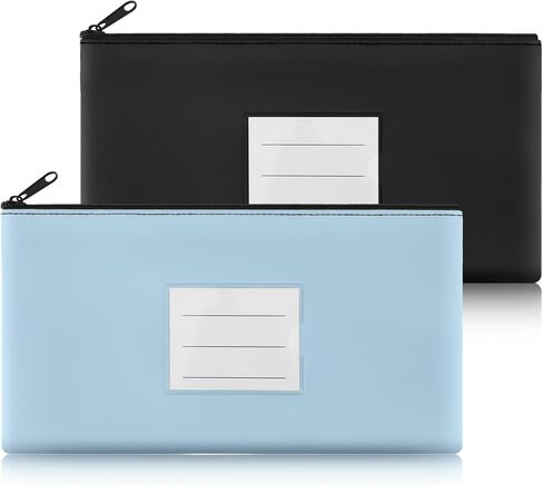 Gjinxi Zipper Coins Bags 2 Pcs PU Leather Bags Travel Wallet Pouches With Compartment Bank Organizer Office Item Holder Supplies Black Color Storage Bag Blue Wallet Fit Cosmetics, Invoice, Bills in Saudi Arabia