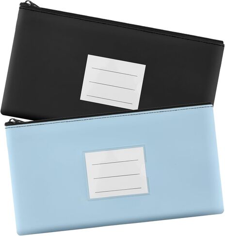 Gjinxi Zipper Coins Bags 2 Pcs PU Leather Bags Travel Wallet Pouches With Compartment Bank Organizer Office Item Holder Supplies Black Color Storage Bag Blue Wallet Fit Cosmetics, Invoice, Bills in Saudi Arabia