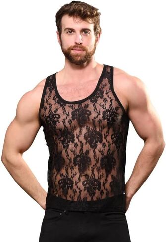 Andrew Christian Unleashed Lace Tank, Black, X-Large in Saudi Arabia