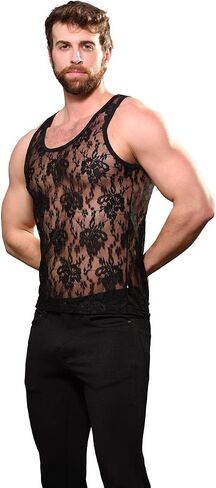 Andrew Christian Unleashed Lace Tank, Black, X-Large in Saudi Arabia