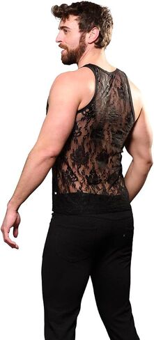 Andrew Christian Unleashed Lace Tank, Black, X-Large in Saudi Arabia