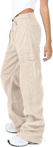 سراويل Darong النسائية ذات الأرجل الواسعة المستقيمة وبنطلون Y2K مع 6 جيوب in Kuwait