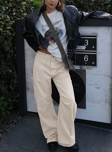 سراويل Darong النسائية ذات الأرجل الواسعة المستقيمة وبنطلون Y2K مع 6 جيوب in Kuwait