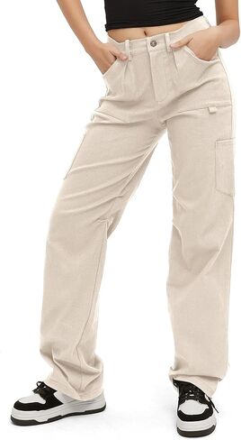 سراويل Darong النسائية ذات الأرجل الواسعة المستقيمة وبنطلون Y2K مع 6 جيوب in Kuwait