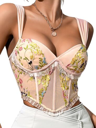 EHSUYAB Corset Top For Women, Floral Embroidered, Casual Bustier Date Night in Saudi Arabia