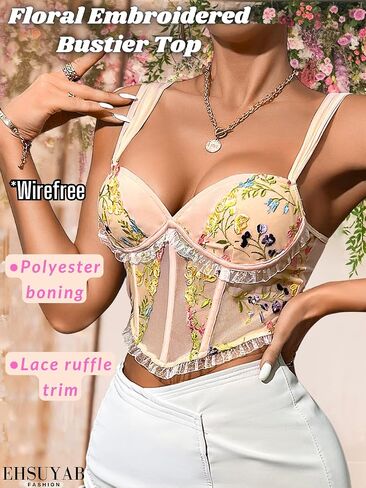 EHSUYAB Corset Top For Women, Floral Embroidered, Casual Bustier Date Night in Saudi Arabia