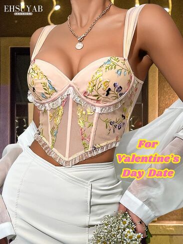EHSUYAB Corset Top For Women, Floral Embroidered, Casual Bustier Date Night in Saudi Arabia