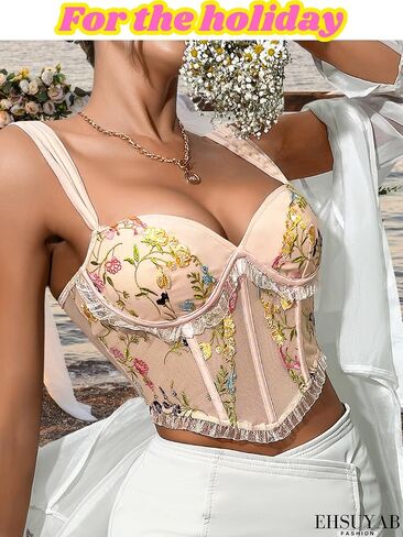 EHSUYAB Corset Top For Women, Floral Embroidered, Casual Bustier Date Night in Saudi Arabia