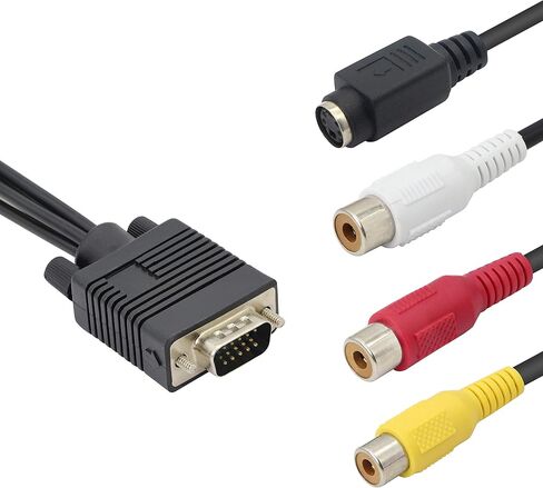 GELRHONR VGA to S Video 3 RCA Converter AV TV Out Cable,VGA Male to S-Video Female + 3 RCA Female Adapter for TV PC Computer Video AV Projector - 20CM in Saudi Arabia