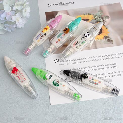 AUEAR, 5 Pack Correction Tape Cute Cartoon Push Tape Sticker Machines Kawaii Decorative Correction Tape for Scrapbooking Diary Planner Journal DIY Crafts (Owl/Cat/Monster/Letter A/Dog Design) in Saudi Arabia