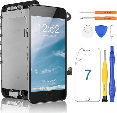 Yodoit for iPhone 7 Screen Replacement Kit LCD with Home Button, Ear Speaker, Front Camera, Full Assembly Display Digitizer and Repair Tool Kit, Protector (Model A1660, A1778, A1779) Black in Kuwait